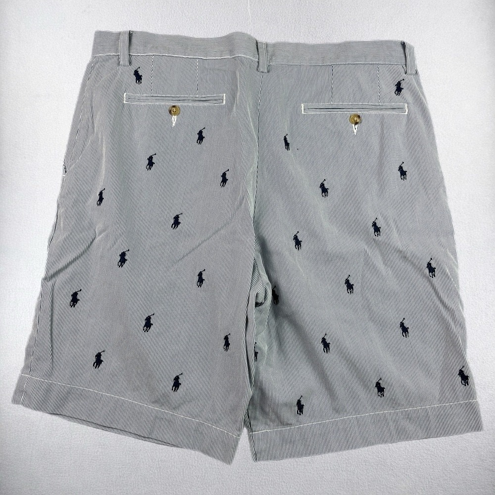 Polo Ralph Lauren Shorts Mens 35 Blue White Seersucker Striped Pony All Over - Picture 2 of 8